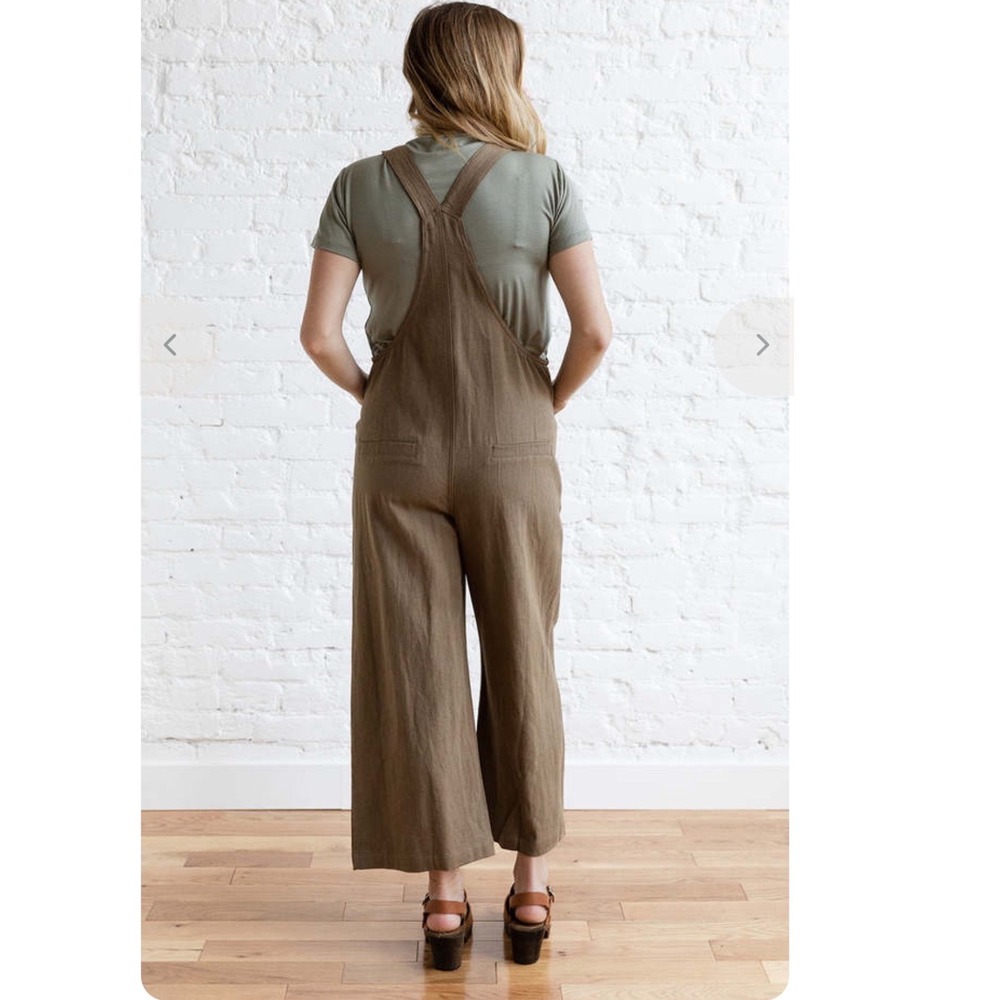Miou Muse Brown Wide Leg Overalls Tie Shoulder Boho Relaxed Fit Linen Blend Sz S - Picture 2 of 8